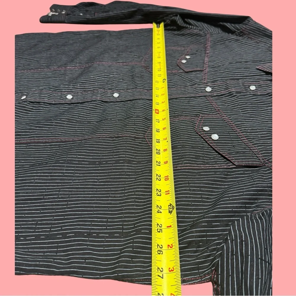 Men's Black Striped Button Up Collared Long Sleeve Cowboy Shirt - Picture 9 of 16